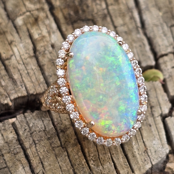 OPAL DIAMOND RING SOLID 14K ROSE GOLD - Picture 1 of 16